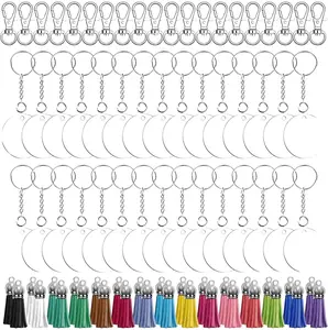 150 Pcs Acrylic Keychain Blanks, Clear Blank Keychains Kit Including Acrylic Blanks, Keychain Tassels, Keychain Clips, Key Chain Rings and Jump Rings for Crafting Vinyl Projects DIY Supplies