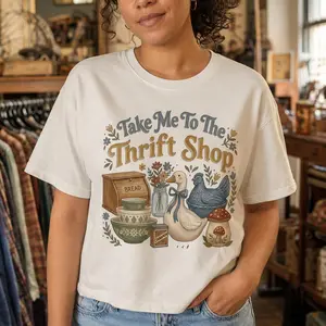 Take Me To The Thrift Shop Shirt Women Retro Thrifting Graphic Tee Plus Size