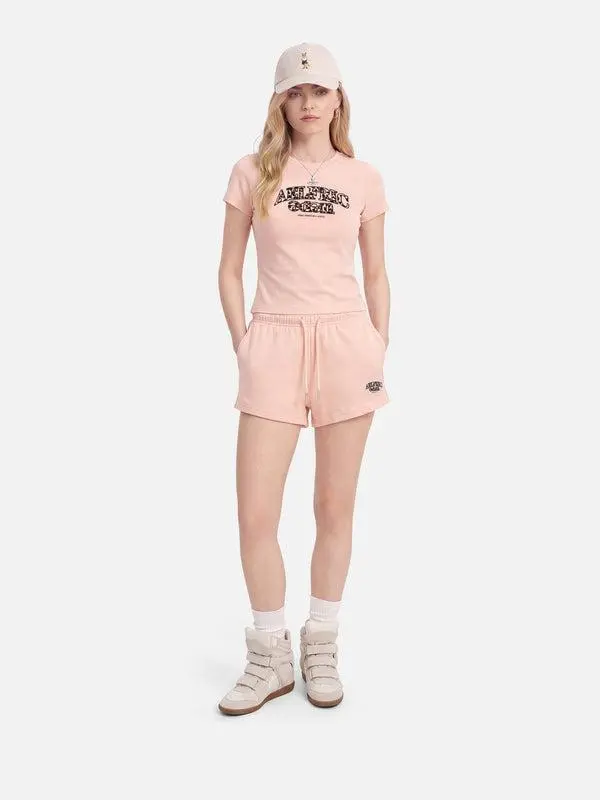 Aelfric Eden Women's 2-Piece Slim Fit Retro Script Print Set - Round Neck Short-Sleeve Slim Cropped Tee & High Waisted Drawstring Elastic Waist Shorts, Soft Cotton, Comfortable Everyday Vintage Casual Streetwear