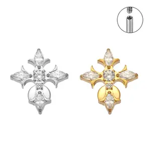 Lightweight G23 Titanium Marquise Zircon Cross Stud Earrings - Hypoallergenic, 3 Lip Piercing Sizes for All Piercing Spots Non Tarnish Jewelry Non Tarnish Jewelry