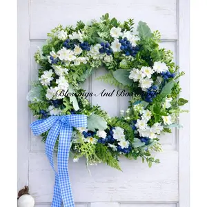 Spring Summer Door Wreath, Blueberry Wreath, Blue and White Door Wreath, Spring Wreath, Mothers Day Gift