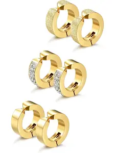 3 Pairs Stainless Steel Hoop Earrings Clip on for Men and Women, Non-Piercing Cz Design, Casual Style for All Seasons