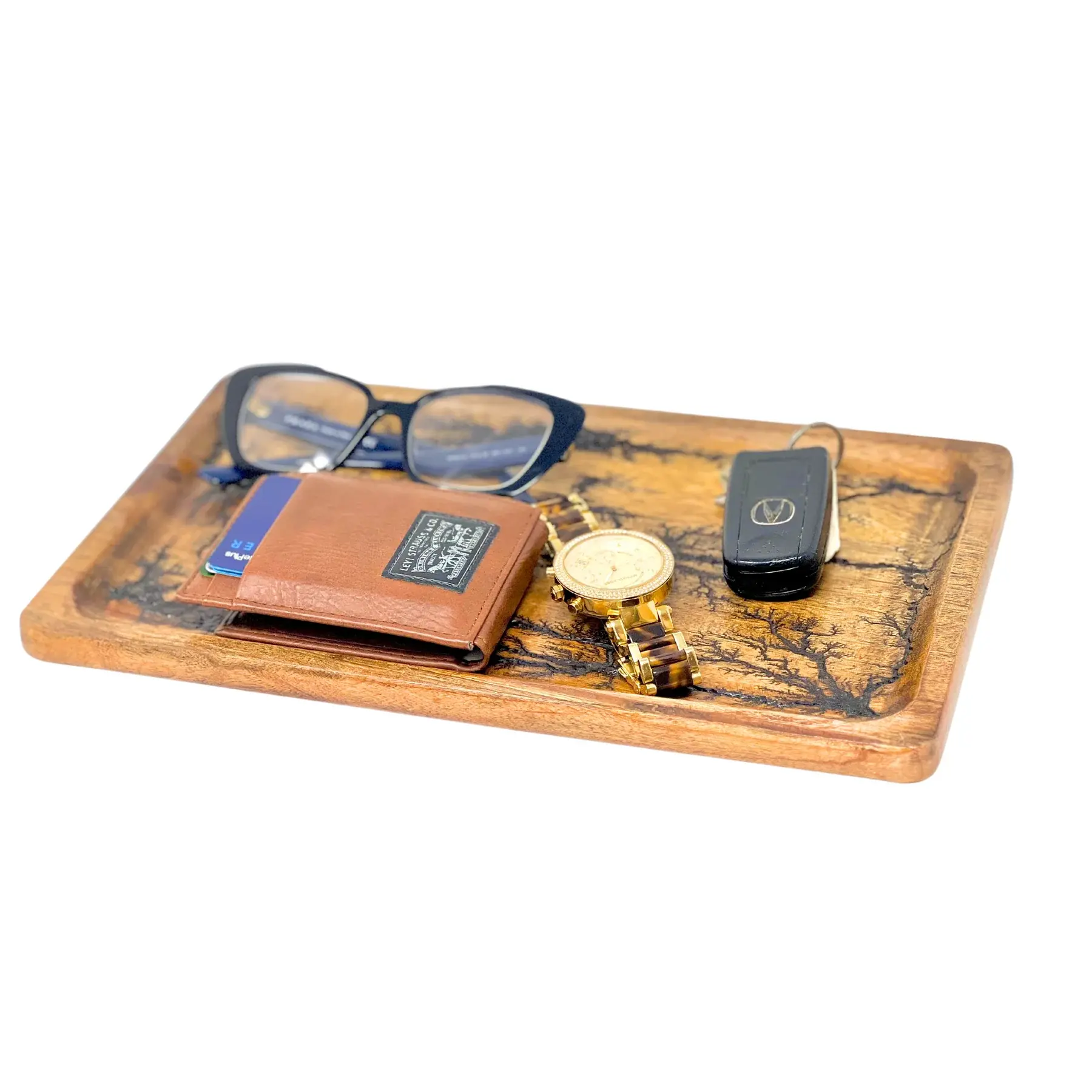Catch All Valet Tray - Night Stand Organizer - Bedside, Dresser, Office & Bedroom Desk Top Storage for Wallet, Keys, Sunglasses & Phone Charging for Men, Bedside Caddy