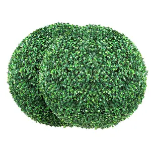 VEVOR 16 in Decorative Artificial Boxwood Topiary Trees, 2-Piece 16" Tall Round Traditional Colorful Ball-Shape Faux Plants with Zip Ties, Easy DIY All-Year Green Decor for Backyard, Home, Wedding