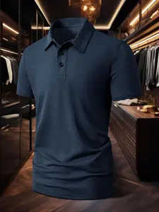 Men's Regular Fit Solid Embroidery Short Sleeve Polo Shirt, Casual Lapel Neckline Top for Summer, Fashion Men's Clothes for Daily Wear, Gamis