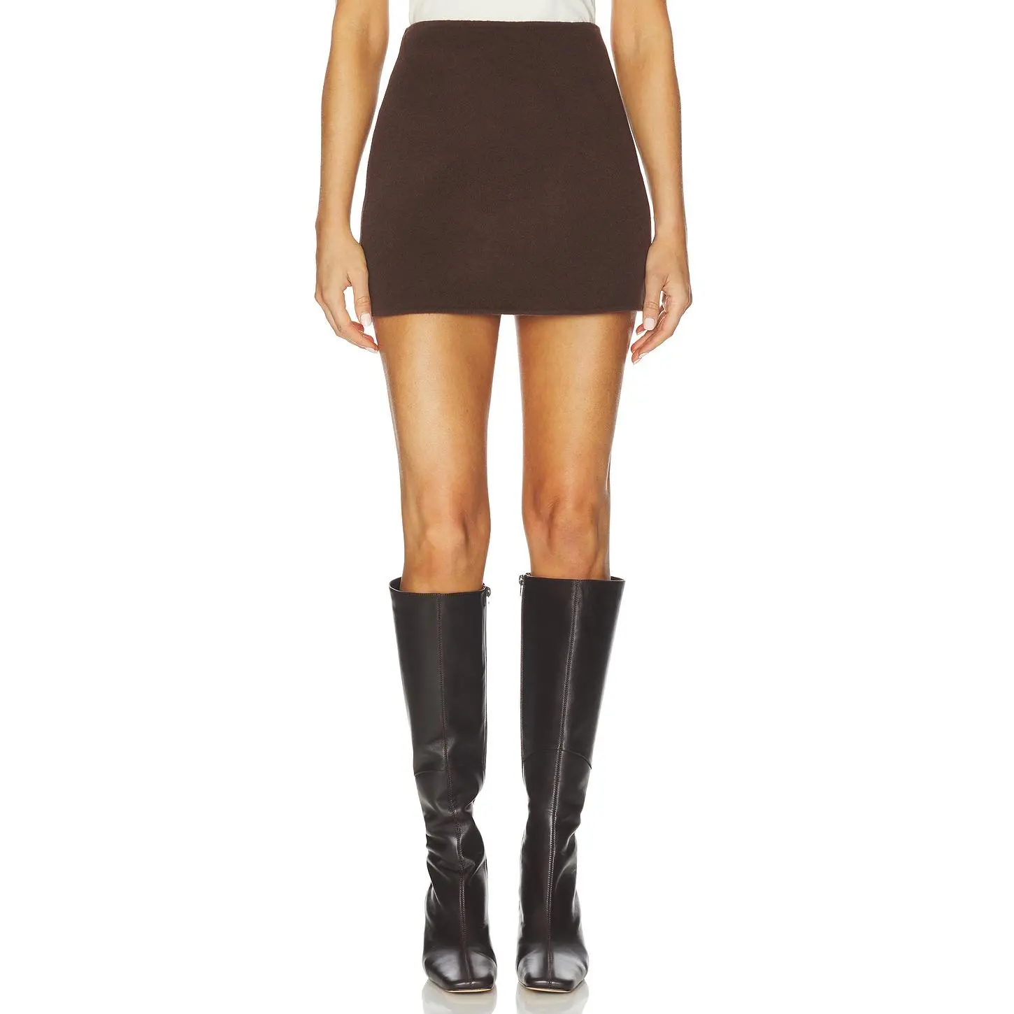L'Academie Milly Wool Mini Skirt in Chocolate Brown
