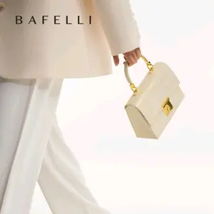BAFELLI ELEGANT K GOLD GENUINE LEATHER SHOULDER LUXURY PURSES