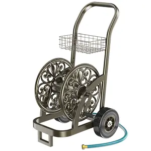 Garden Hose Reel Cart with Wheel, Hold up to 200 Ft of 5/8" Hose, Heavy Duty Steel Frame Water Hose Reel Cart with Storage Basket, Mobile Hose Reel for Outside Garden Lawn Yard G07211