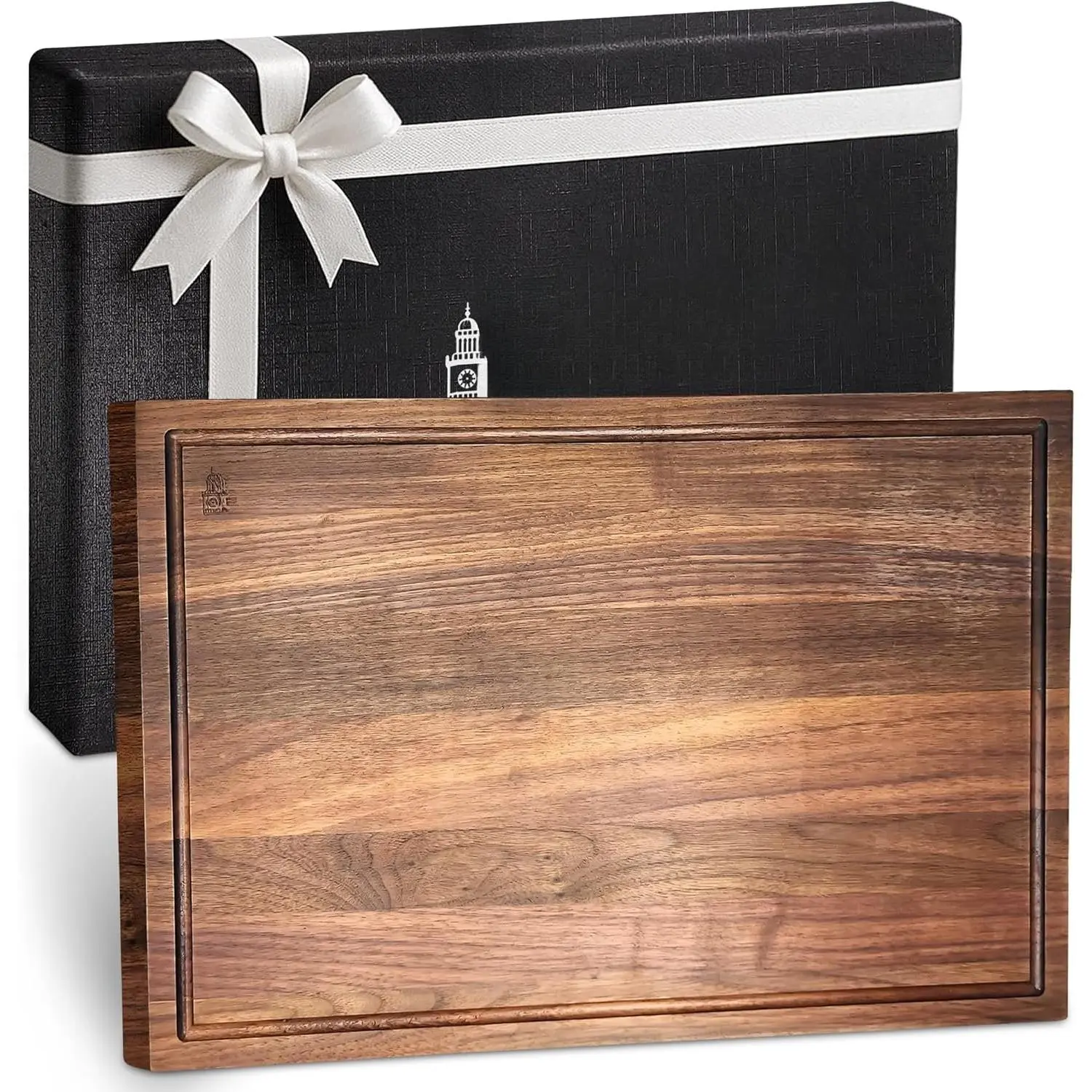 Reversible Black Walnut  Board with Juice  - 18" x 12" Hardwood Butcher Block for Meat, Cheese  Veggies - No Microplastics, , - Box