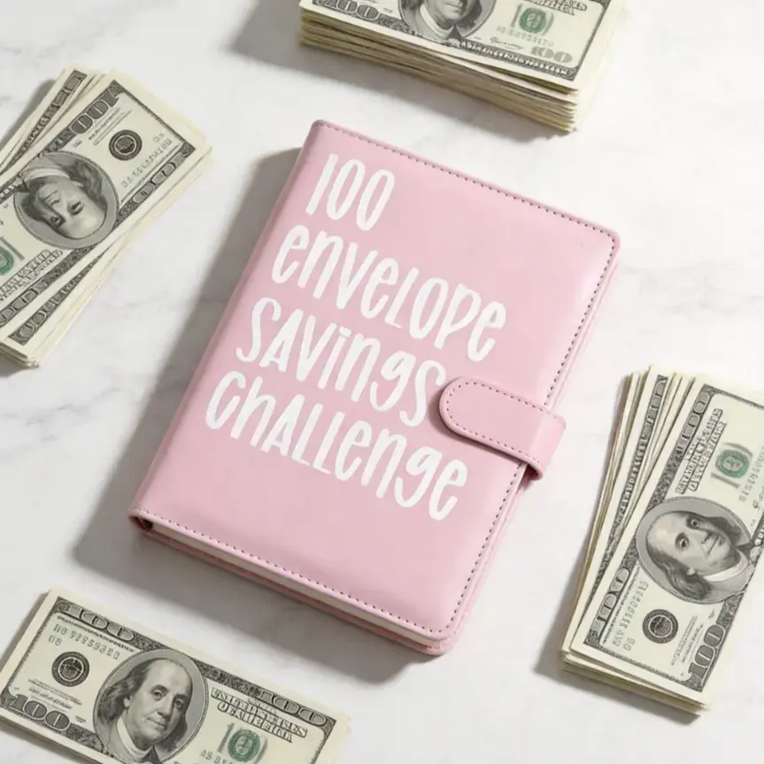 100 Envelopes Money Saving Challenge Kit, Cash Envelope Budget Binder & Planner, Easy and Fun Way to Save $5,050, Track Expenses, Organize Budget, Achieve Financial Goals, Money Management Planner for Adults, Families, Students