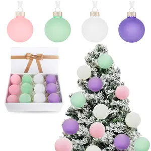 Velvet Christmas Tree Ornaments Set of 12 2.36" Pastel Pink White Purple Light Green Shatterproof Hanging Balls for Xmas Tree Garland New Year & Holiday Party Decor