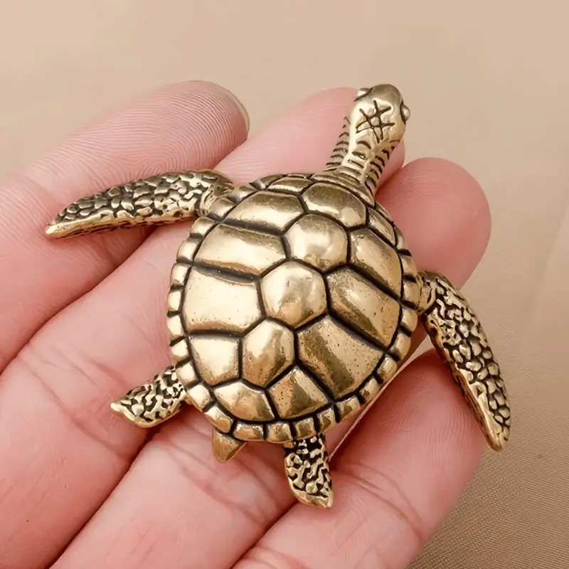Exquisite Pure Brass Metal Handmade Turtle Figurine Statues Ornament, Unique Home and Office Decor, Whimsical Tea Party Decorative Accessory, Elegant Room Decoration, Living Room Ornaments