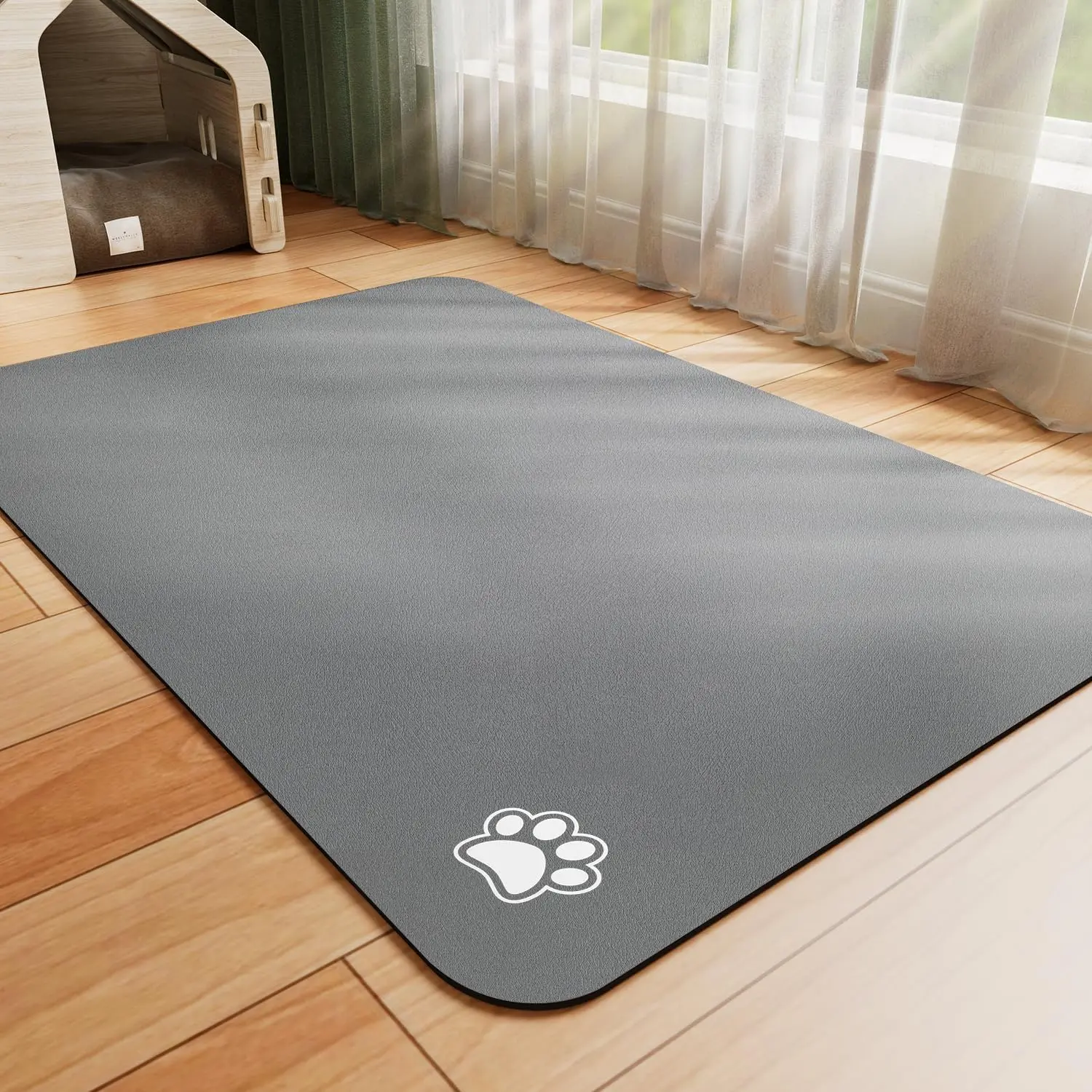 HotLive Dog Food Mat - Absorbent Cat Mat for Food and Water, No Stains Pet Feeding Bowl Mat, Easy to Clean Pet Placemats, Quick Dry Dog Water Dispenser Mat for Messy Drinkers | Paw Dark Grey 16"x 24"