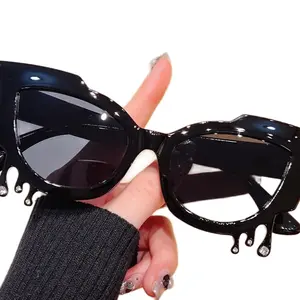 BLACK TEAR DROP  1 pc Cat-Eye Rhinestone Fashion Glasses, Women's Decorative Party Glasses, dark lenses