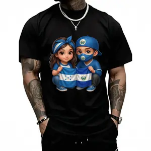 HAGBDH Fashion Designer T-Shirts - Cotton Graphic Tees with Kids Cartoon Holding Honduras & El Salvador Flags,Crewneck,Casual,Ideal for Everyday Wear, Tropical Men's Gifts