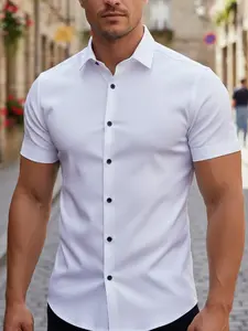 Men's summer slim-fit elastic short-sleeved shirt, Classic comfortable and fashionable, non-stretch and anti-crease business casual Collared sweater style, suitable for professional/business/leisure wear, dress shirt