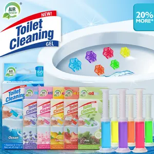 Air Fusion Toilet Cleaning Gel Stamps 1.6oz Dispenser with 14 Stamps for Bathroom and Kitchen, Helps Keep Toilet Clean & Prevents Limescale