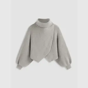 Cider [8 colors, size 0-26] High Neck Solid Knitted Long Sleeve Crop Sweater Curve & Plus