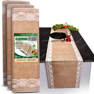 Burlap Lace Table Runner - No-Fray Finished Edge Natural Table Runner – No Odor, Eco-Friendly Burlap Runner - Perfect for Christmas, Wedding, Thanksgiving