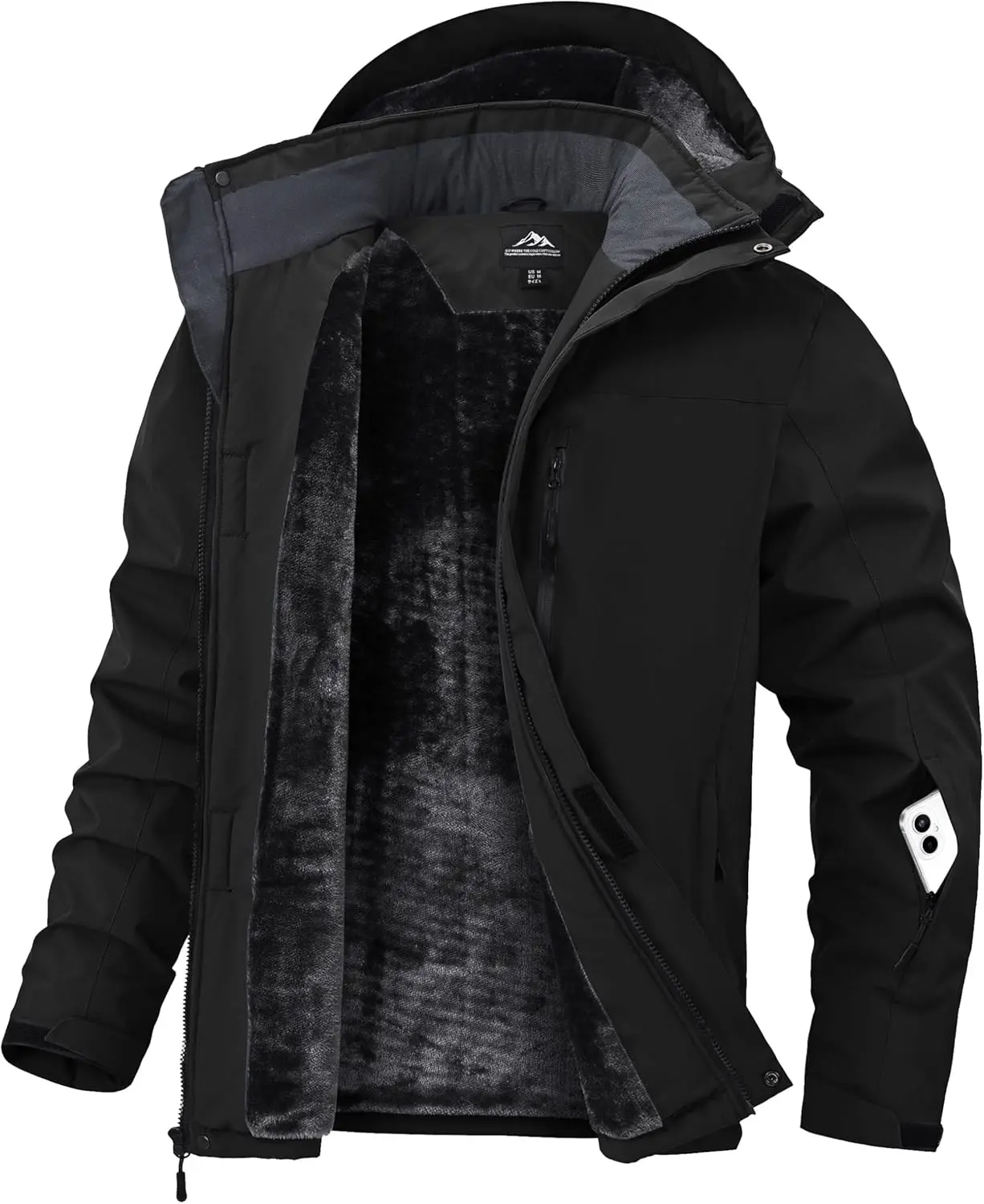 Men’s Thick Cotton Thermal Soft Hooded Winter Jacket - Water-Resistant, Fleece-Lined Ski Coat with Pocket for Cold Weather Outdoor Shell