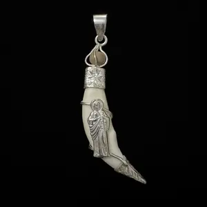 Coyote tooth pendant with stone, 925 silver
