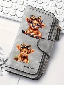 1pc Scottish Highland Cow Women'S Long Wallet, Multi-Functional Wallet, Portable Snap Closure Coin Purse, Birthday Gift and Daily Commute forCow lovers, Playful Design, Perfect Holiday Gift, Perfect for Outdoor, Travel, and Family Use, 3.22PYT-10