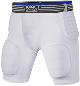 Exxact Sports Rebel 5-Pad Youth Football Girdle for Boys with Integrated Hip, Thighs, Tailbone Pads, Padded Compression Shorts, White