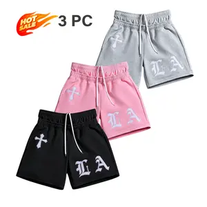 Men’s LA Cross Embroidered Sweat Shorts, Double Elastic Waist, Loose Fit, Streetwear, Breathable Comfy Fabric, Casual Summer Gym Athletic Fashion Bottoms for Men Vibe Thick Grey Embroidery Basic outdoor workout