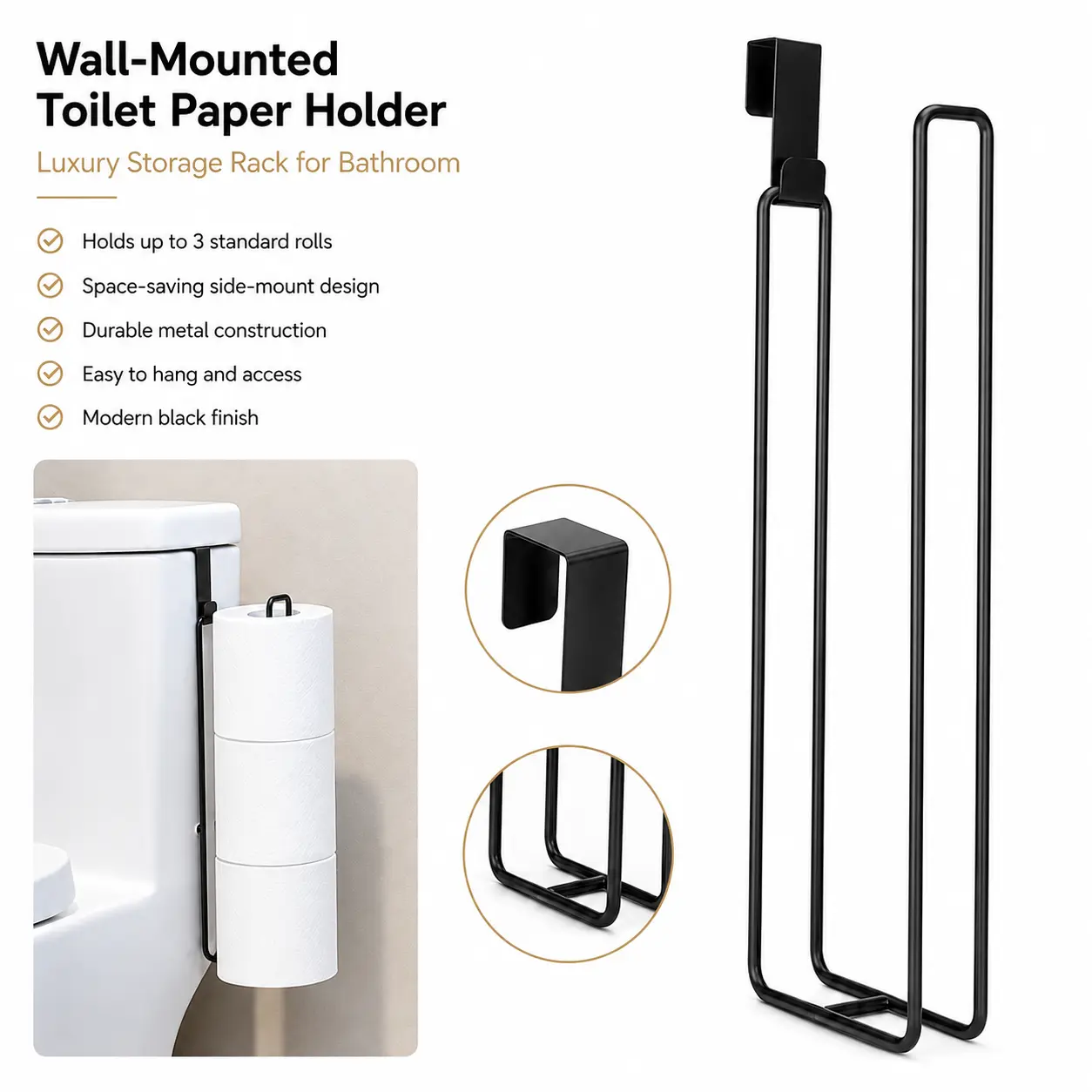 Modern Bathroom Decor Wall-Mounted Luxury Toilet Paper Roll Holder & Dispenser - Home & Bathroom Accessories, Waterproof Non-Slip Stand, Kitchen Paper Towel Hook, Toothbrush Organizer, High-Pressure Silicone Plunger, Roll Holders & Dispensers, Keeps Toile