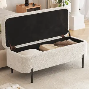Guyii 47.24" Beige Storage Ottoman Bench Extra-Large Upholstered Long Bench Modern Bedroom Footrest Soft Cushioned Seat for Entryway Bedroom Closet Living Room Rectangular Lamb Hair Foot Pedal