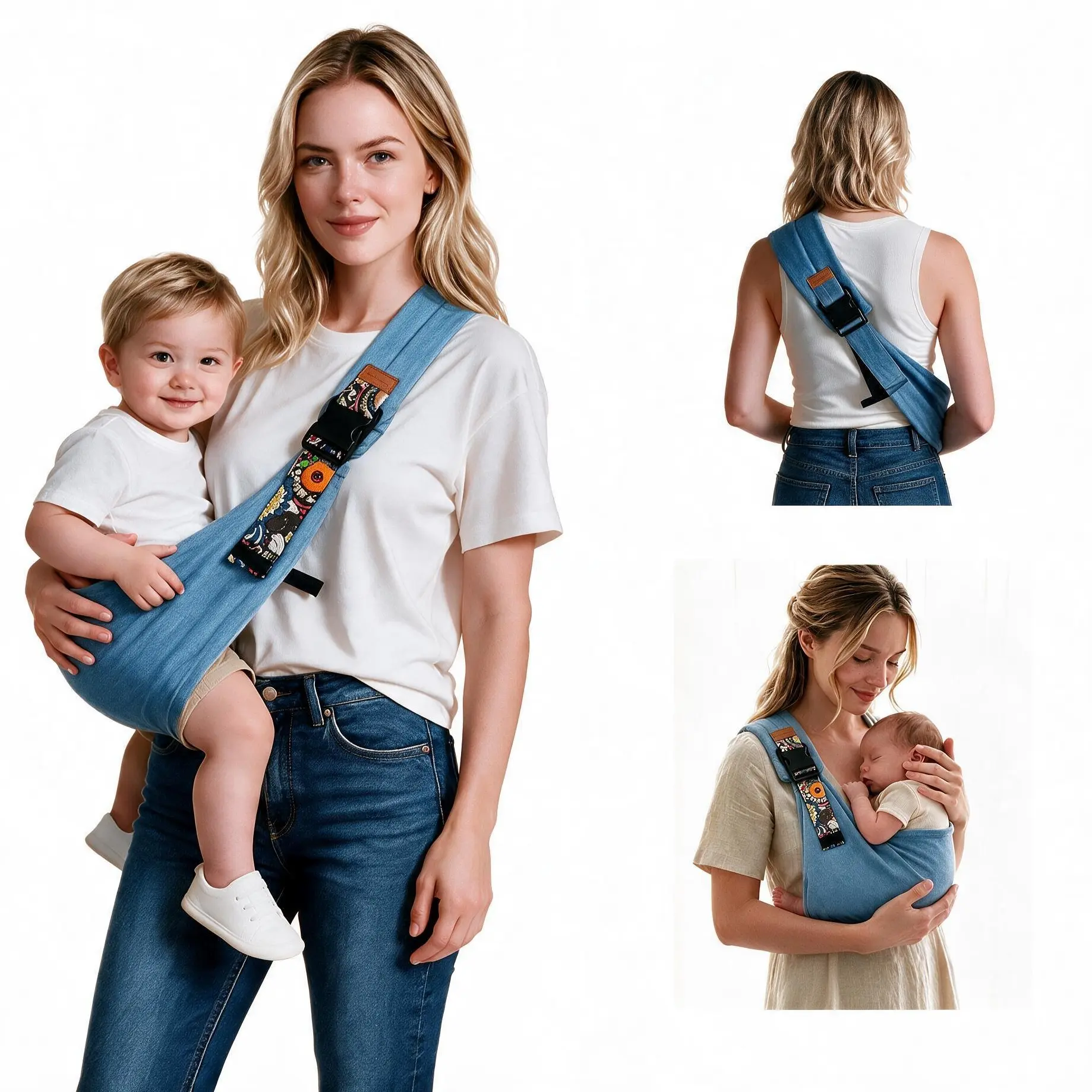 Denim Blue Baby Sling Carrier | Hands Free Lightweight Infant Wrap | Anti-Slip Padded Shoulder Newborn Must Have for On-the-Go Moms