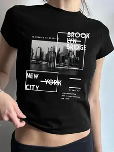Vintage NYC Graphic Crop Top | Women's Brooklyn Bridge Fitted Short Sleeve Tee