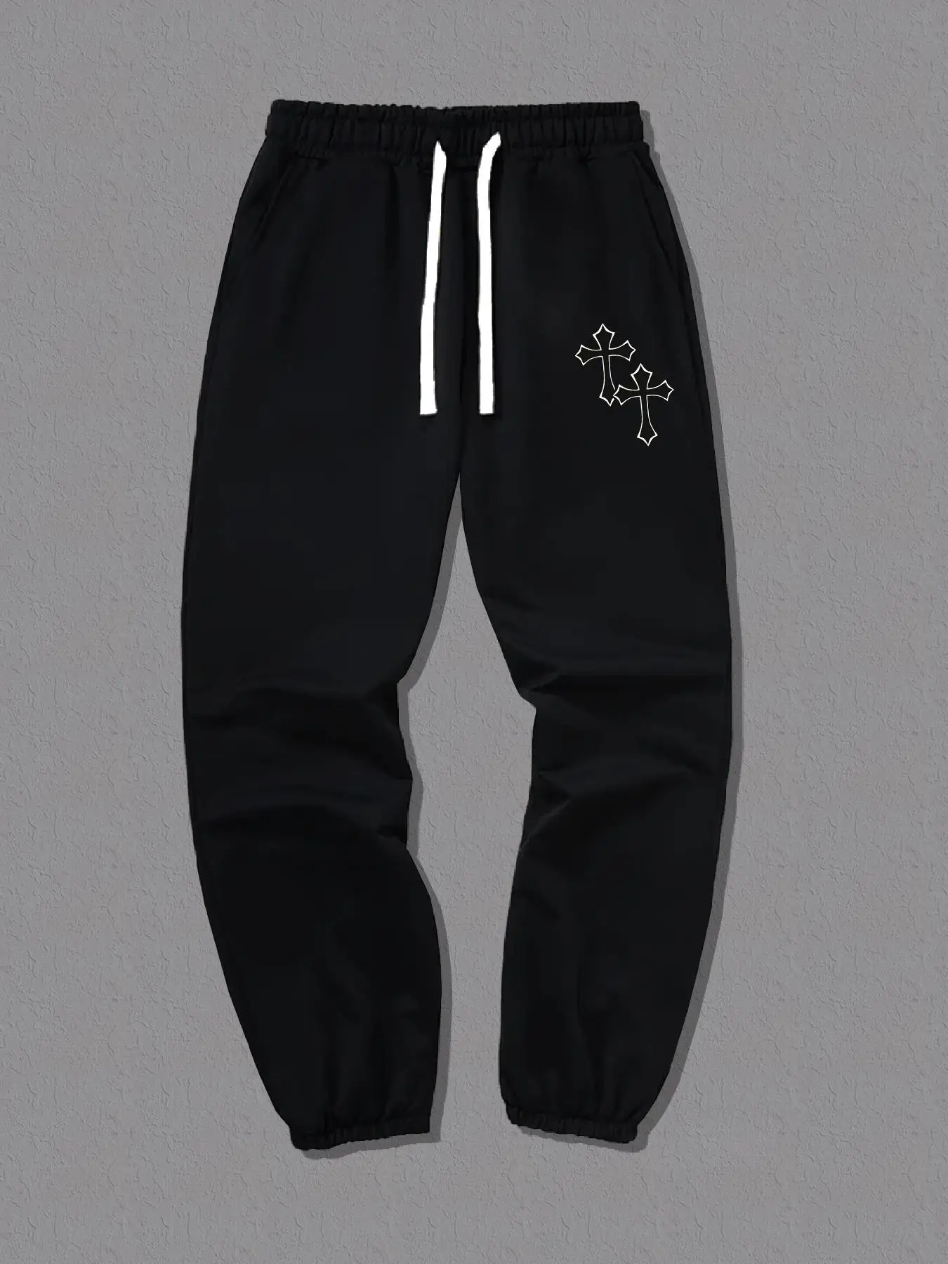 Men's Cross Print Pocket Drawstring Waist Sweatpants, Casual Jogger Pants for Daily Wear, Mens Bottoms for Summer