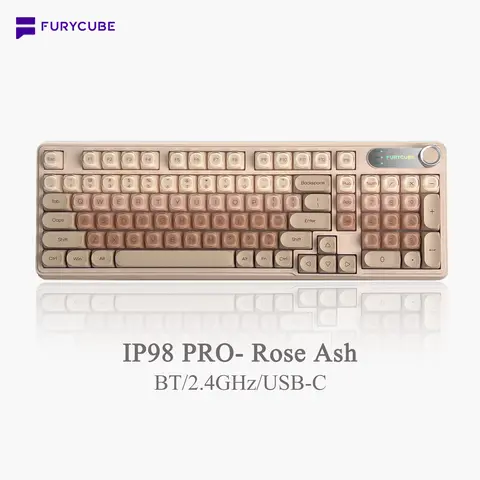 【Rose Ash】FURYCUBE IP98 Foudation Office Keyboard, 98 keys with Knob Wired/Wireless Cute Classic Keyboard with Number Pad, Custom Mechanical Feel Keyboard, RGB Backlit Work/Office/Gaming Silent Keyboard, Quiet Typing, Dealsforyou, budget gift, deslforyou