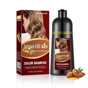 Hair Dye Shampoo 3 in 1 Chestnut Brown, Hair Color Shampoo for Women & Men Argan Oil Root Touch Up Semi Permanent Instant, Champu Para el cabello Canas, Easy to Use & Long Lasting, 16.9 Fl Oz