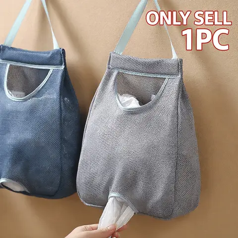 1pc Wall-Mounted Trash Bag Storage Box, Washable Mesh Storage Bag, Plastic Bag Storage, Garbage Storage Containers, Home, Kitchen Supplies, Dispenser Bin, Organizer, Bins for Organization
