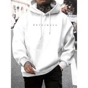 Men's Essential White Hooded Sweatshirt - 100% Polyester, Loose Fit, Non-Stretch, Perfect for Autumn & Winter, Casual English Letter Print