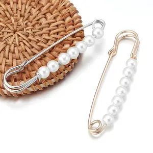 5pcs Metal Imitation Pearl Rhinestone Brooch Safety Pin Skirt Waist Pin Pants Scarf Fixed for Jewelry Clothing Accessories ﻿
