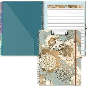 Clipboard Folio with Refillable Lined Notepad, 8.5 x 11 Folders with Storage 10 Pockets, Spiral Portfolio, Size 12.8x 9.7 in, Office & School Supplies, Golden Flower