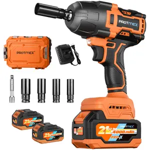 Protmex 900Ft-lbs (1200N.m) Impact Wrench, 1/2" Cordless Impact Driver, 21V High Torque Power Impact Gun - 2x4.0Ah Batteries, Variable Speeds Impact Motor for Pickup Truck/Family Car (Orange Red)