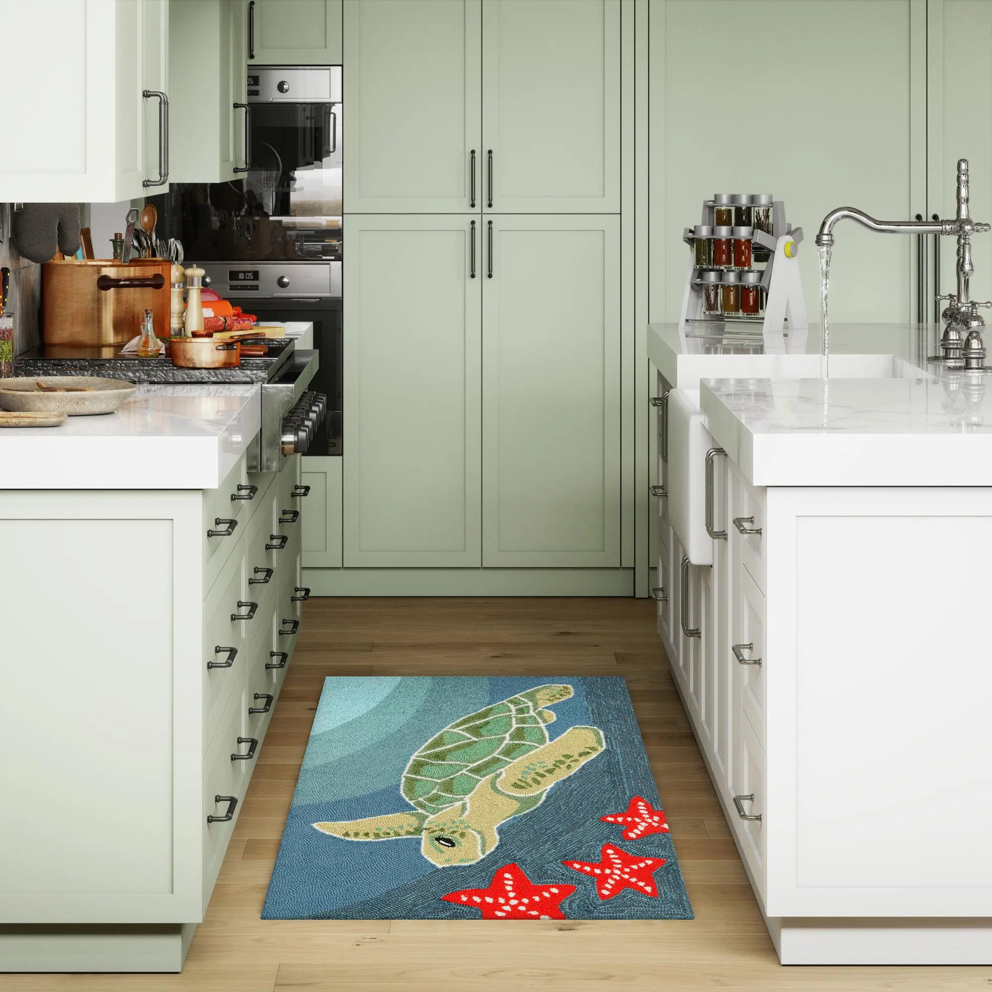 Lush Decor FRONTPORCH Indoor/Outdoor Hand Tufted Durable Area Rug - Transitional Coastal Animal Colorful  (Sea Turtle)