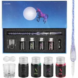 Glass Ink Pen Set, Glass Dip Pen with Ink and Pen Holder Art  Glass Pens for Signatures, Business Christmas  Glass Ink Pens (, Sets (7Pcs))