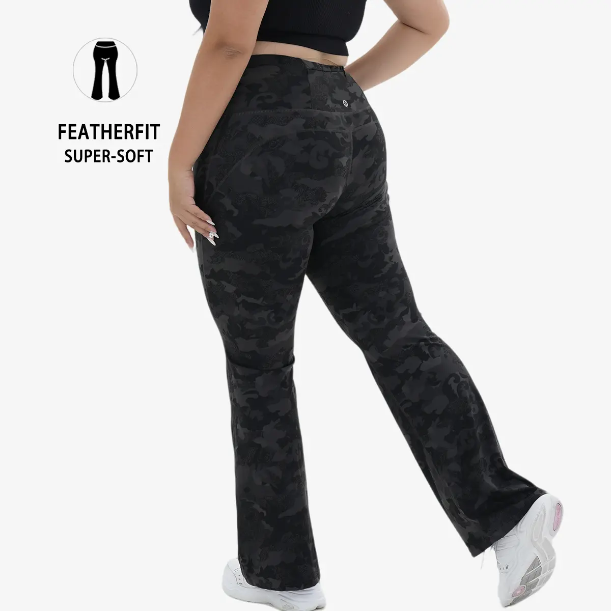 Women's Vintage Printed High Waist Fitted Flared Pants - 4-Way Stretch Jersey Spandex, Tummy Control, Hidden Zipper, Breathable, Everyday Elegant Stretchy Pants for Ladies