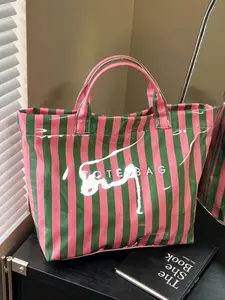 Fashion Large Capacity Women's Handbag, Fashionable Patterned Bag, Letter Stripe Design Tote Bag, Laptop Computer Bag, Stylish and Practical Accessory, Trendy Tote Bag