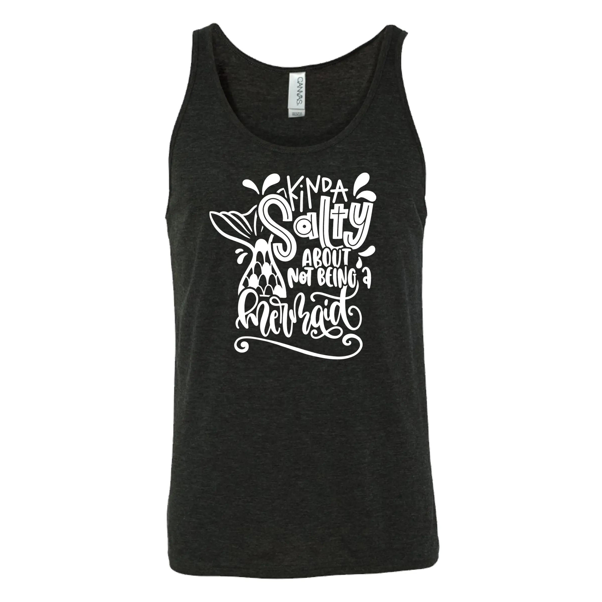 Women's Mermaid Theme "Kinda Salty About Not Being A Mermaid" Printed Muscle Tank - Unisex, Loose-Fitting, Sleeveless, Casual Wear, Workout In, Affordable Fashion Tops, Alternative Menswear