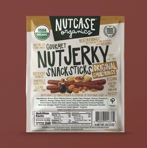 Nutcase Organics Dried Nut Jerky Original Snack Sticks, 2oz - High-Protein, High-Fiber Flavorful Snack