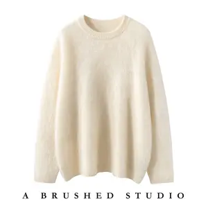 Heavy-weight velvet series, pure cashmere knitted base layer top, round neck, women’s, loose fit, warm, long sleeves, pullover sweater.