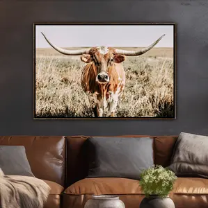 Texas Longhorn Print Poster No Frame - Large Western Wall Art for Farmhouse Kitchen or Fireplace Mantle - Statement Piece for Home Decor