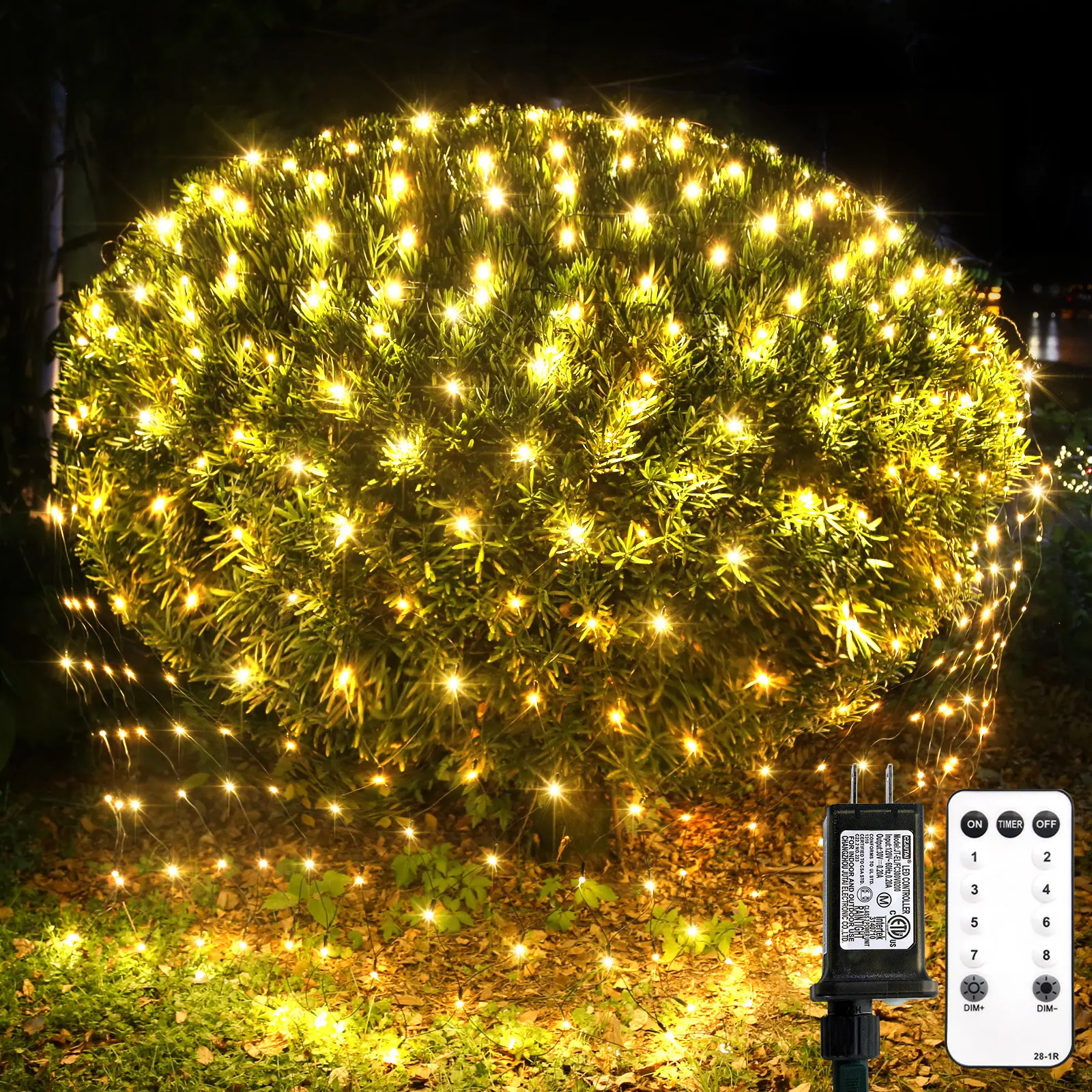 Suddus 360 LED Christmas net lights, outdoor net lights, 12 ft × 5 ft bush lights, waterproof, connectable green wire for bushes, shrubs, trees, Christmas decoration, warm white