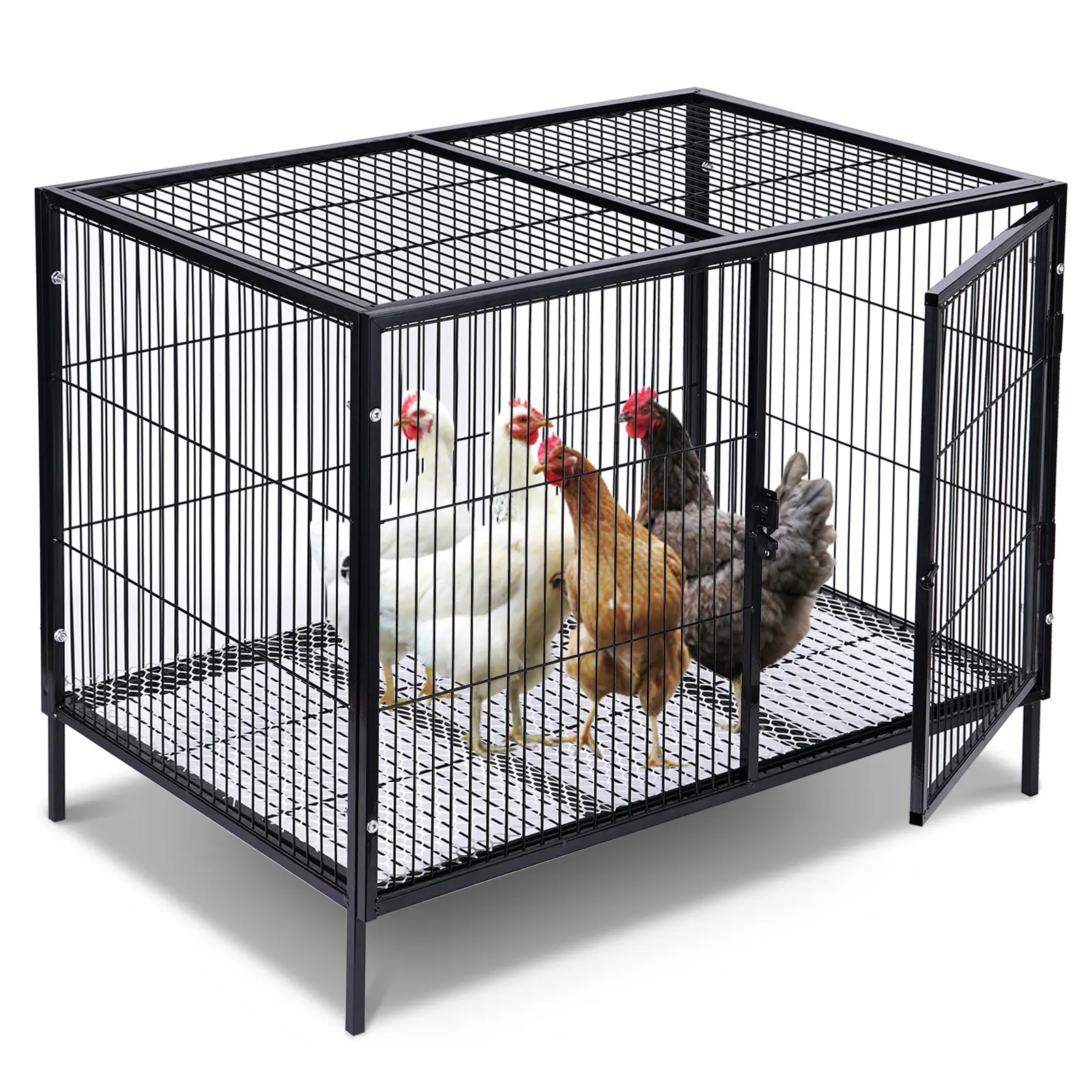 Escape-Proof Stainless Steel Enclosure, Duck & Small Pet Kennel - Sturdy Poultry Villa & Dog Fence with Top, Corrosion-Resistant Plates, Safety Lock Door, Perforated Floor, 31.5in×23.6in×19.7in